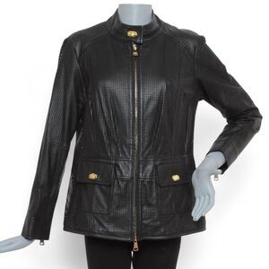 Luisa Spagnoli moto mesh perforated leather jacket